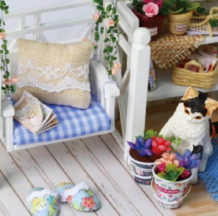 Miniature wooden doll house DIY kit with furniture and accessories, Style A or B