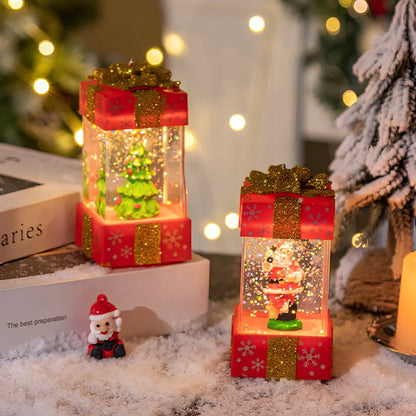 Christmas crystal ball light with cartoon character in 5.5cm plastic gift box