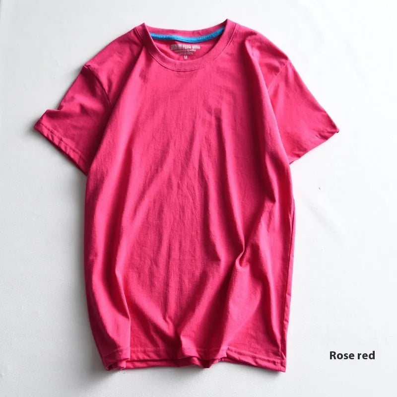 Men's solid colour cotton round neck T-shirt on a hanger, short sleeve casual style.