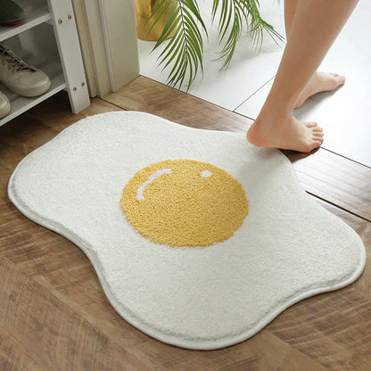 Stylish and functional egg-shaped area rug with a playful design, perfect for adding charm and protecting floors in your home.