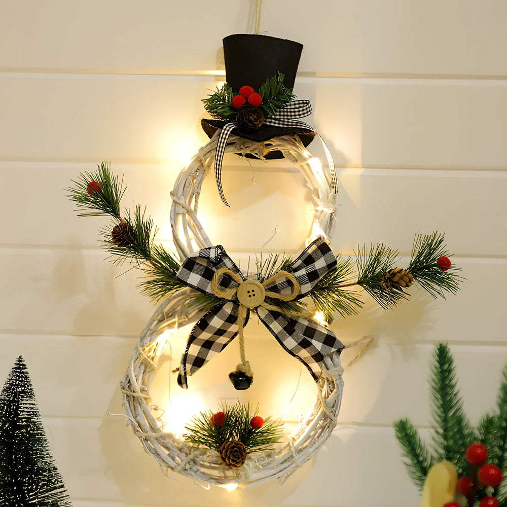 Black-white and red-black Christmas wreath pendant LED lights garland measuring 40cm by 21cm with battery compartment