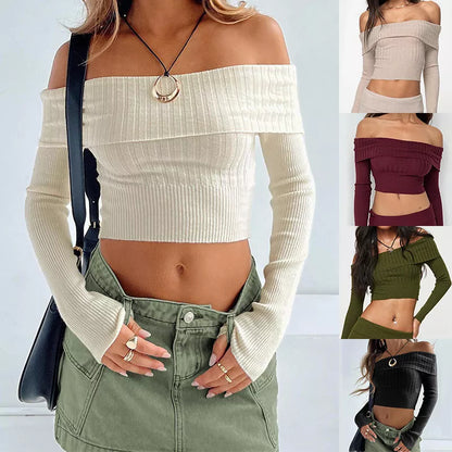 Women's off-shoulder knitted sweater in various colors