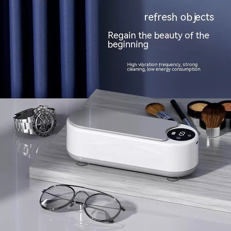 Portable ultrasonic glasses cleaner with display for automatic cleaning