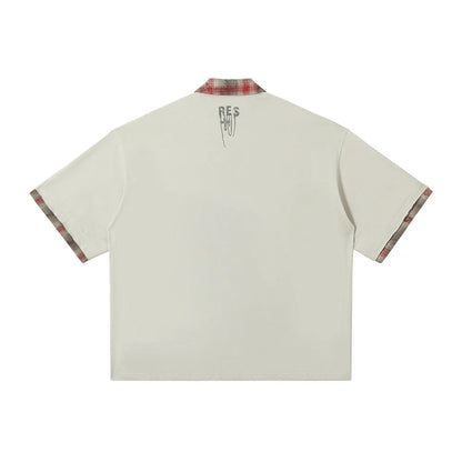Men's asymmetric lapel graffiti print cotton top in loose fit with short sleeves for summer street style