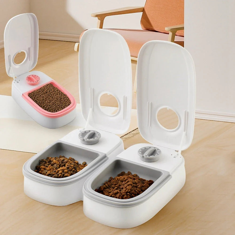 Automatic Pet Feeder with Stainless Steel Bowl for Cats and Dogs, Gravity-Powered Feeding Solution