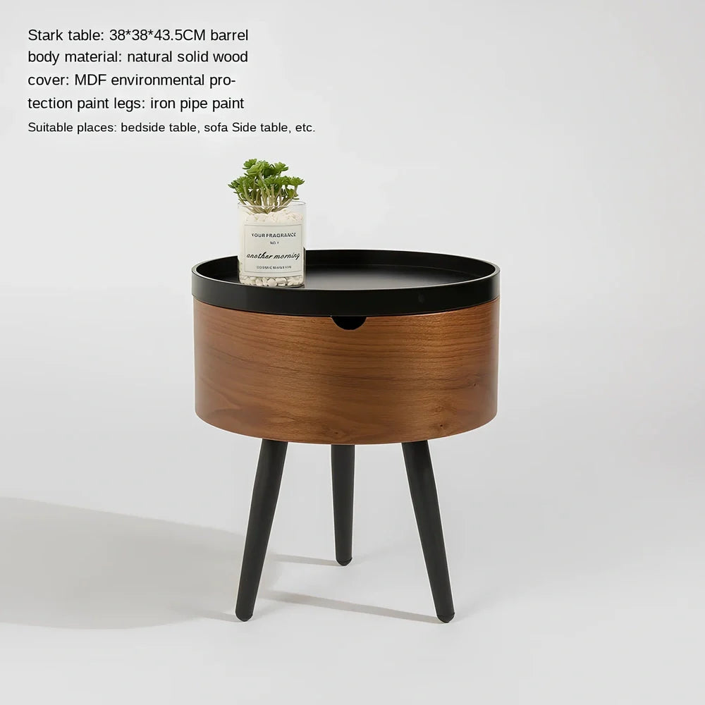 Italian round coffee table in low bucket style, 38cm diameter wood-based panel for small living rooms