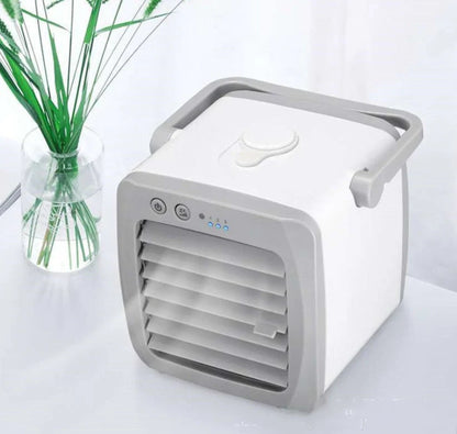 Mini mobile air conditioner electric fan in white with USB portability