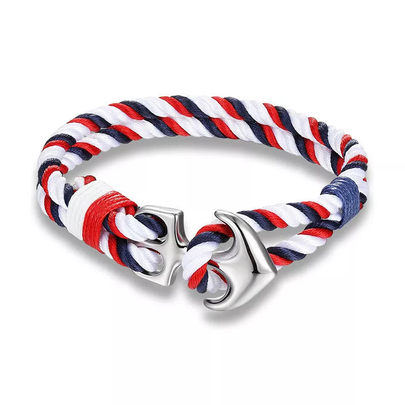 Men's nautical anchor bracelet with survival paracord rope
