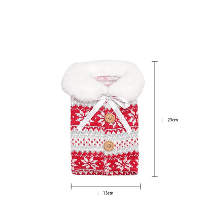 Festive Christmas wine bottle socks in vibrant colors, perfect for holiday decor