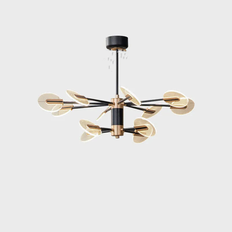 Nordic iron frame chandelier with multiple acrylic shades in a pendant design