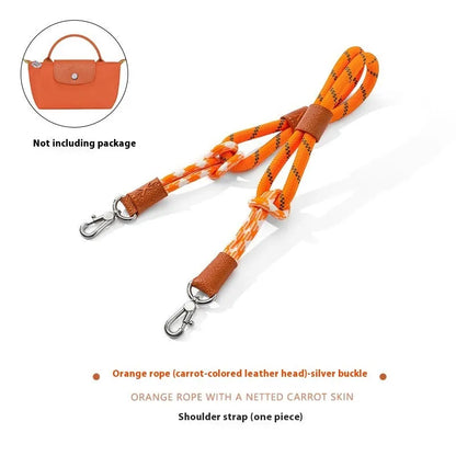 Braided rope shoulder strap with alloy hardware in silver or gold finish options