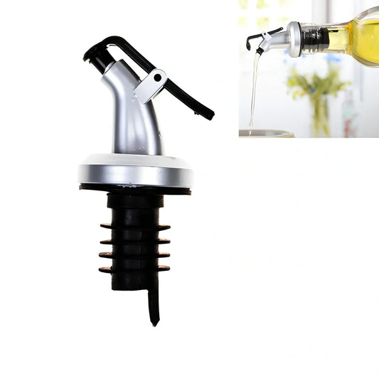 Silver and black flip-top bottle spout for olive oil and spirits pouring