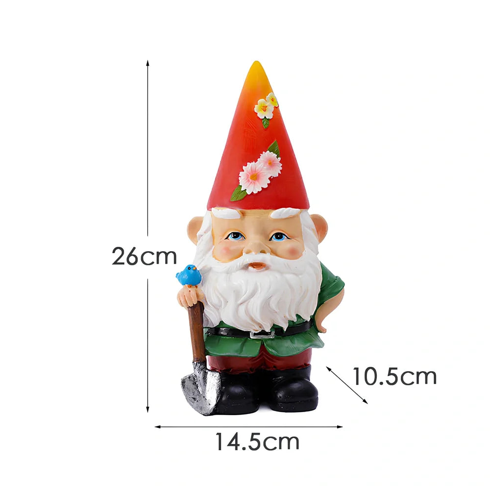 Solar-powered resin garden gnome with automatic lighting, 22cm tall bubble-blowing design