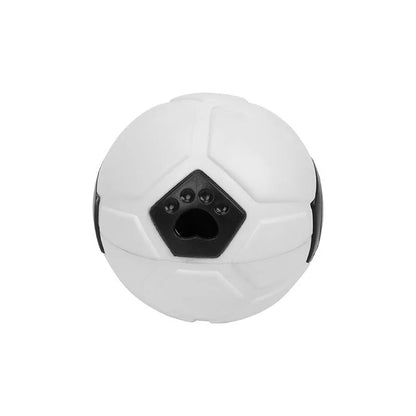 Orange and white TPR dog toy balls, one hollow and one with a teeth cleaning stick, for small dogs