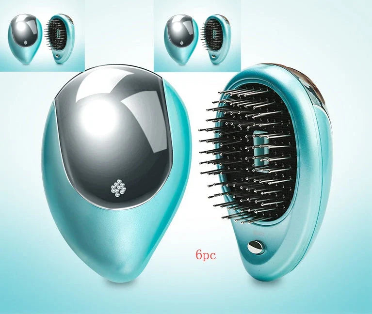 Portable vibrating hair massage comb with ionic technology for on-the-go hair rejuvenation and styling