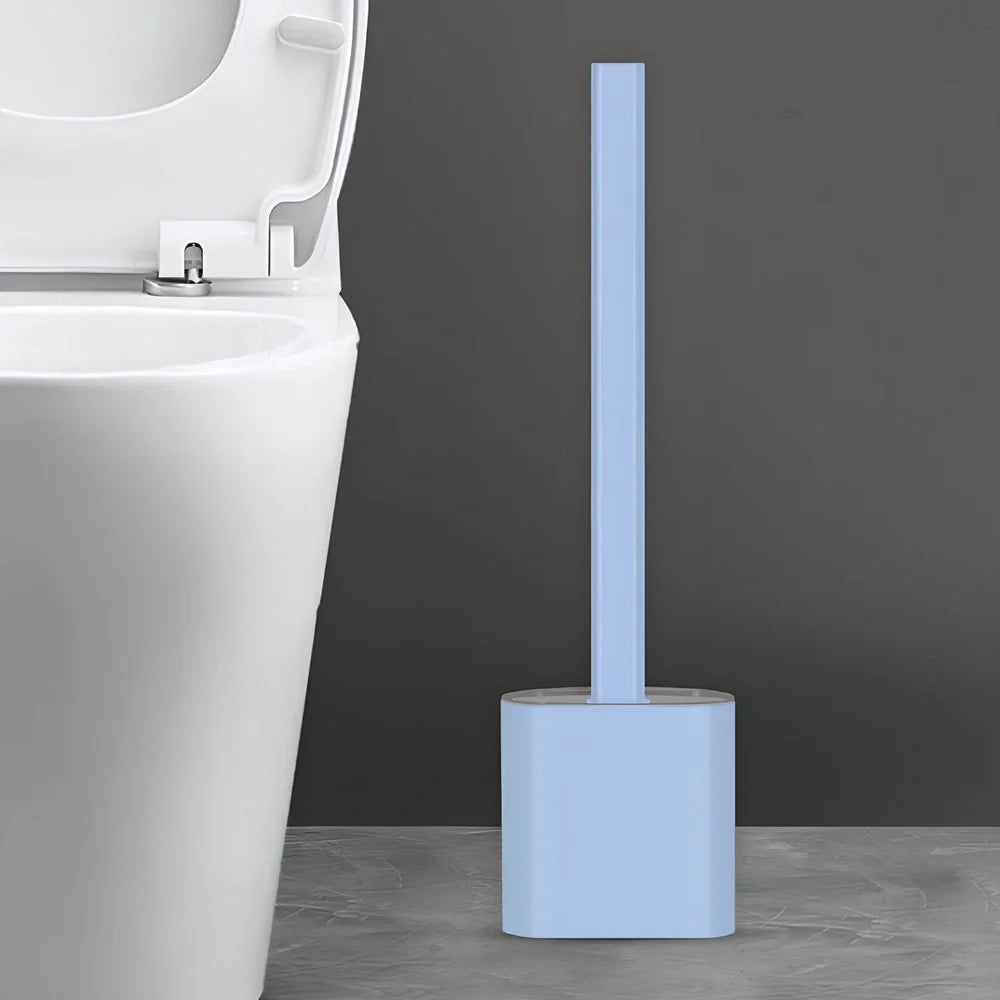 Wall-mounted soft toilet brush with silicone bristles and cover in midnight green colour