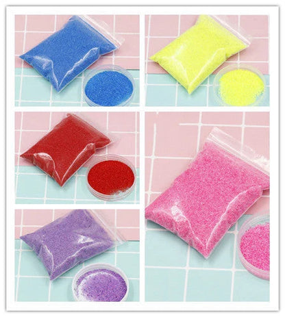 Magical self-adhesive space sand in various colors, allowing for endless creative sculpting and molding even when submerged in water