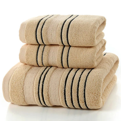 100% cotton bath towel set showing white, grey, and khaki colour options