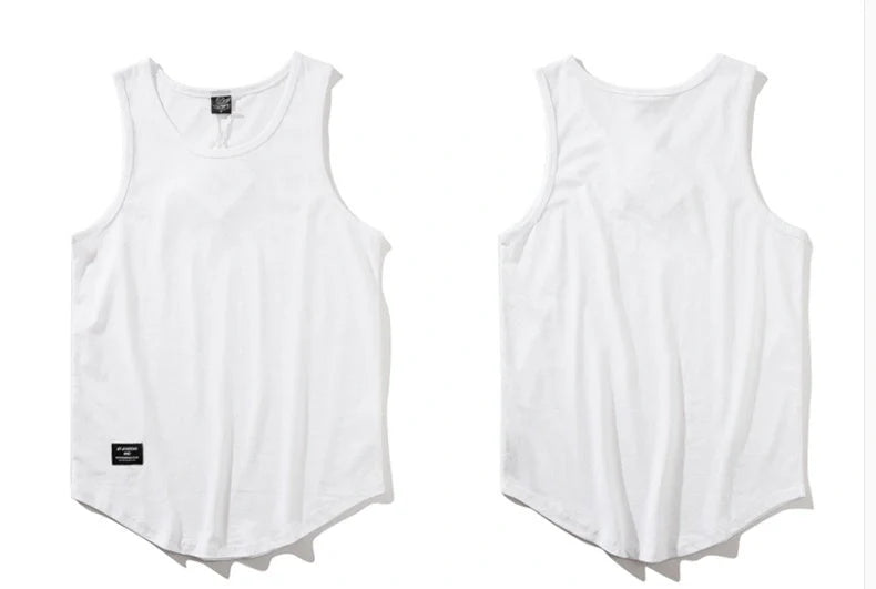 Men's cotton sleeveless scoop tank top with printed logo in various colors