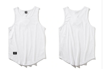 Men's cotton sleeveless scoop tank top with printed logo in various colors