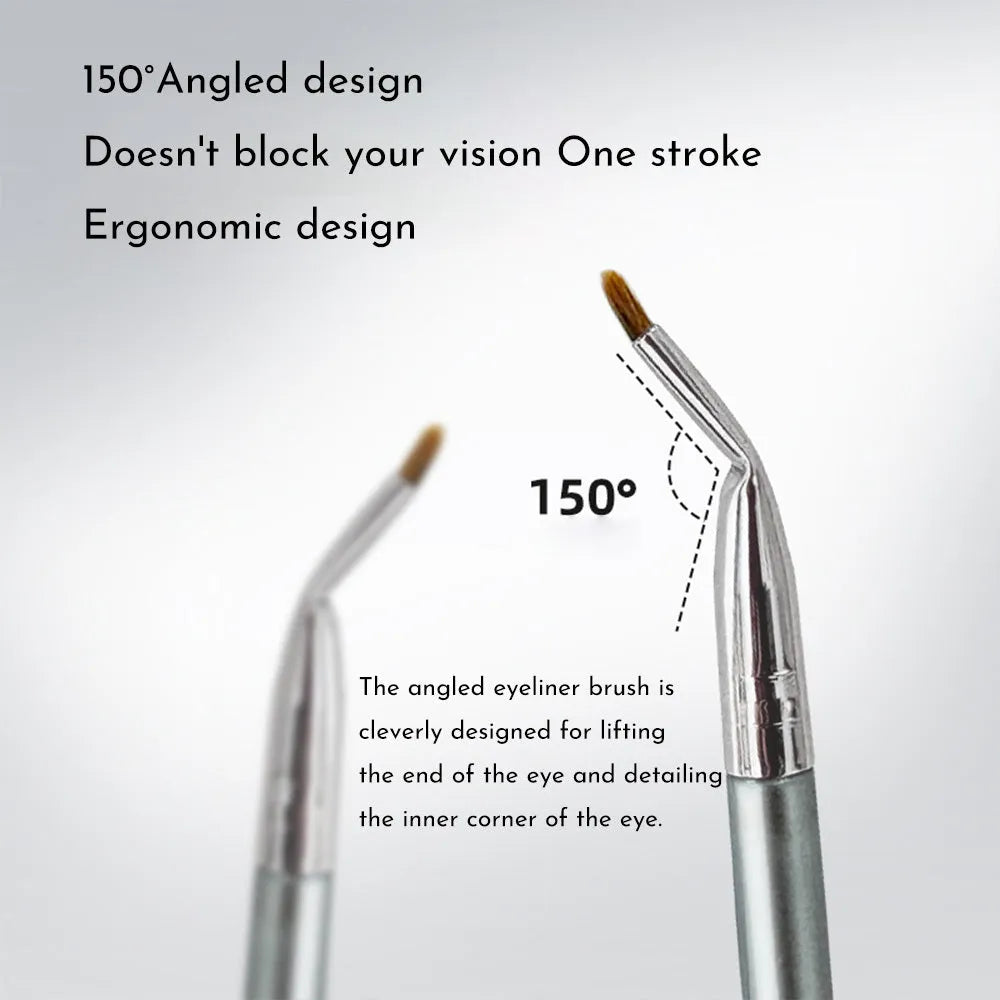 Bend head eyeliner brush with 45-degree angled tip and 1.5cm handle for detailed eye makeup application