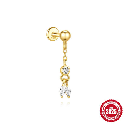 S925 sterling silver water drop shaped earrings with a flat spiral design in a gold electroplated finish.