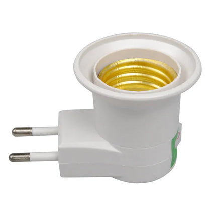 White wall plug-in screw lamp holder with switch for E27 bulbs, 250V maximum voltage