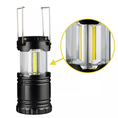 Solar-powered COB camping lamp with telescopic design and fold-away handles