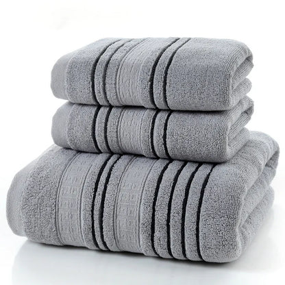 100% cotton bath towel set showing white, grey, and khaki colour options