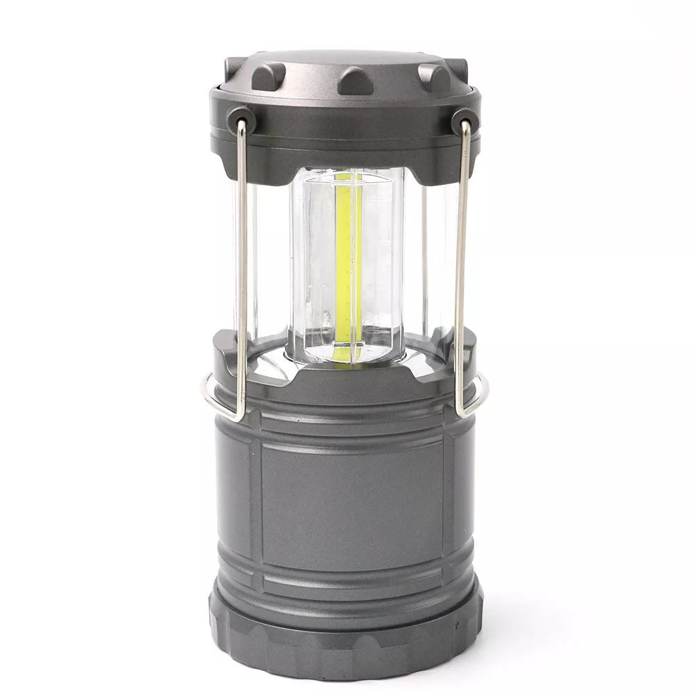 Solar-powered COB camping lamp with telescopic design and fold-away handles