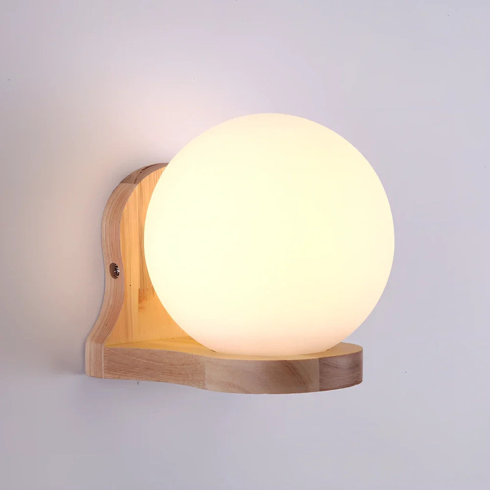 Solid wood table lamp with glass shade and wrought iron elements, 16cm height