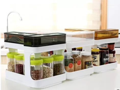 Kitchen Bathroom Storage Plastic Box in Grey, Coffee, Transparent colors