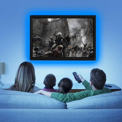 5 metre colour changing LED strip with remote control showing multiple colour options