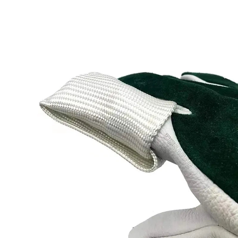 Glass fiber TIG welder finger cots with fiberglass lining, anti-scalding, in Large XL and Small L sizes.