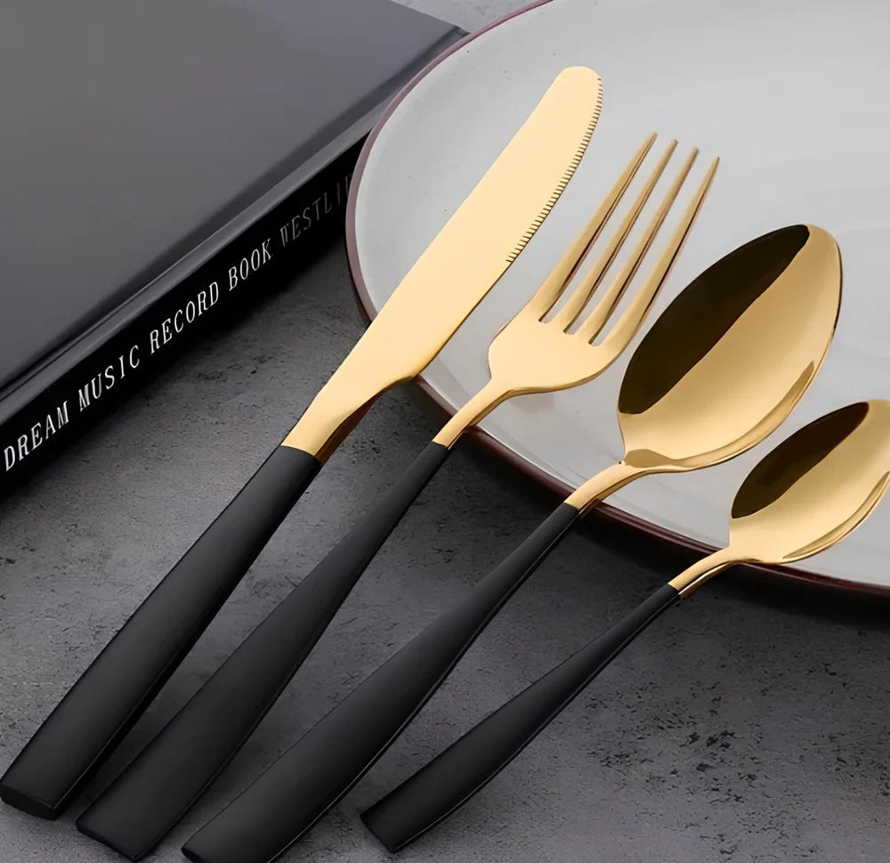 Four-piece stainless steel cutlery set with mirror polish finish, western style design