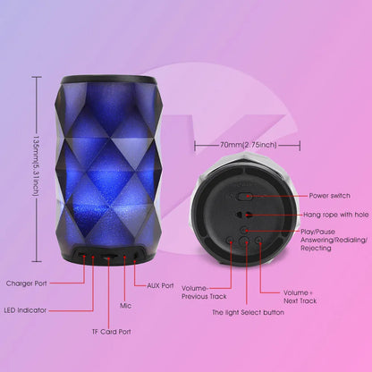 Black crystal diamond-cut Coke can shaped Bluetooth speaker with colourful starry sky LED lighting.