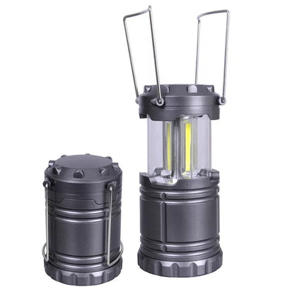 Solar-powered COB camping lamp with telescopic design and fold-away handles