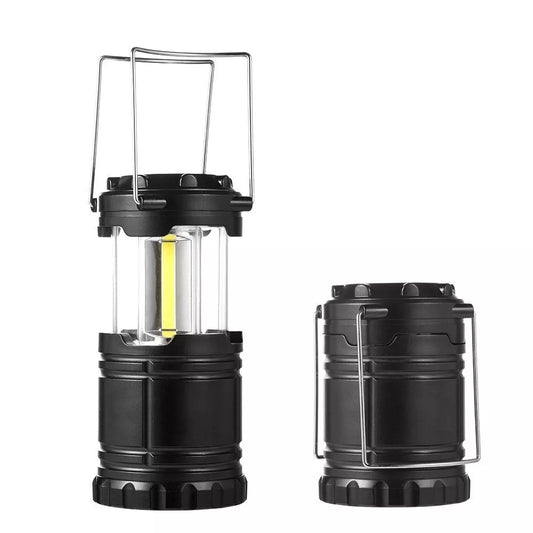 Solar-powered COB camping lamp with telescopic design and fold-away handles