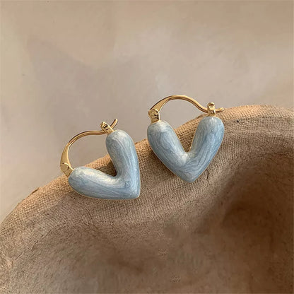 Heart-shaped love earrings for women in white, pink, and blue - fashionable alloy jewelry