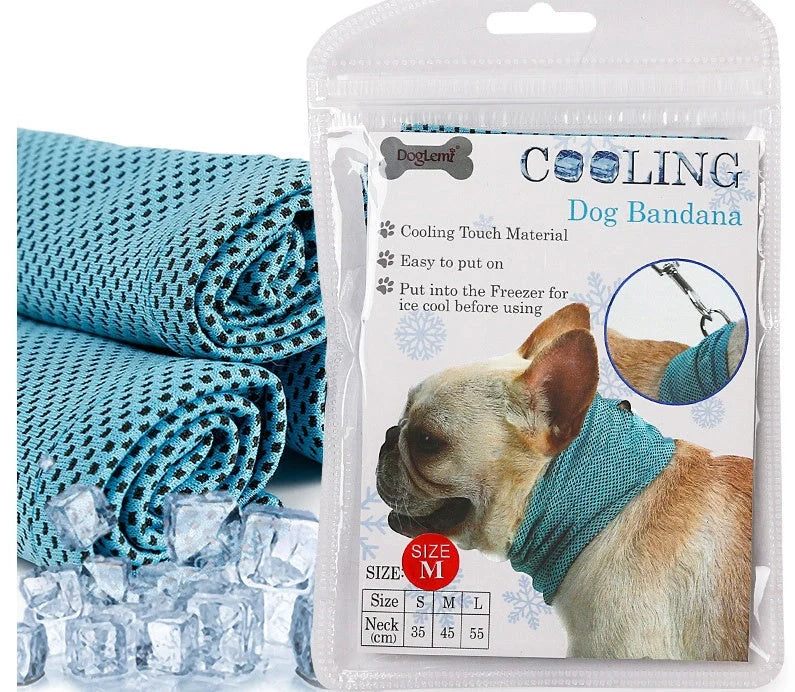 Blue instant cooling pet bandana for dogs, perfect for summer heat relief