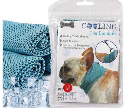 Blue instant cooling pet bandana for dogs, perfect for summer heat relief