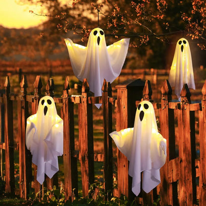 White ghost scream Halloween ambience light with cloth construction and 4.5V button electronics