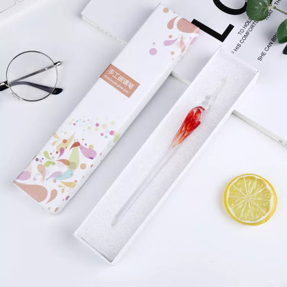 Crystal Flower Glass Dip Pen Set with elegant floral design and smooth writing nib