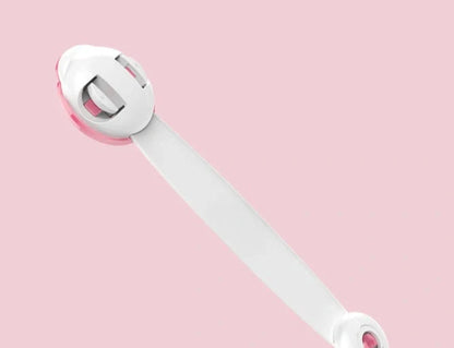 Baby safety lock in red, green, and brown with dual push-button switch and 360° rotation