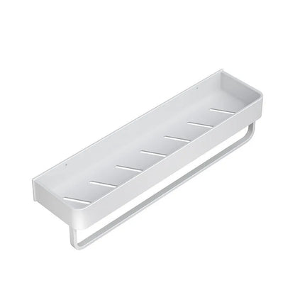 White 30cm aluminium alloy bathroom storage rack with punch-free or drilled wall hanging fitting and single layer
