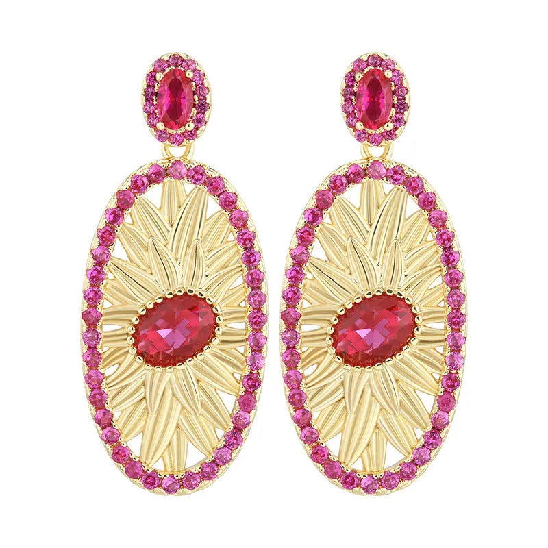 Gold-plated red corundum simulation jewellery set with necklace, ring and ear studs