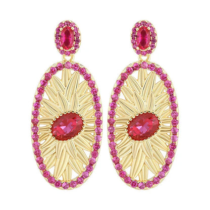 Gold-plated red corundum simulation jewellery set with necklace, ring and ear studs
