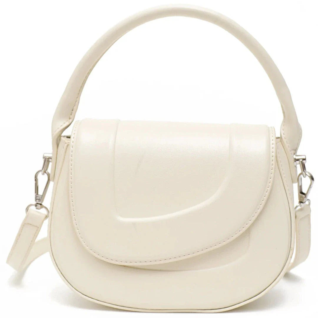 Elegant minimalist beige saddle-shaped shoulder bag with adjustable straps