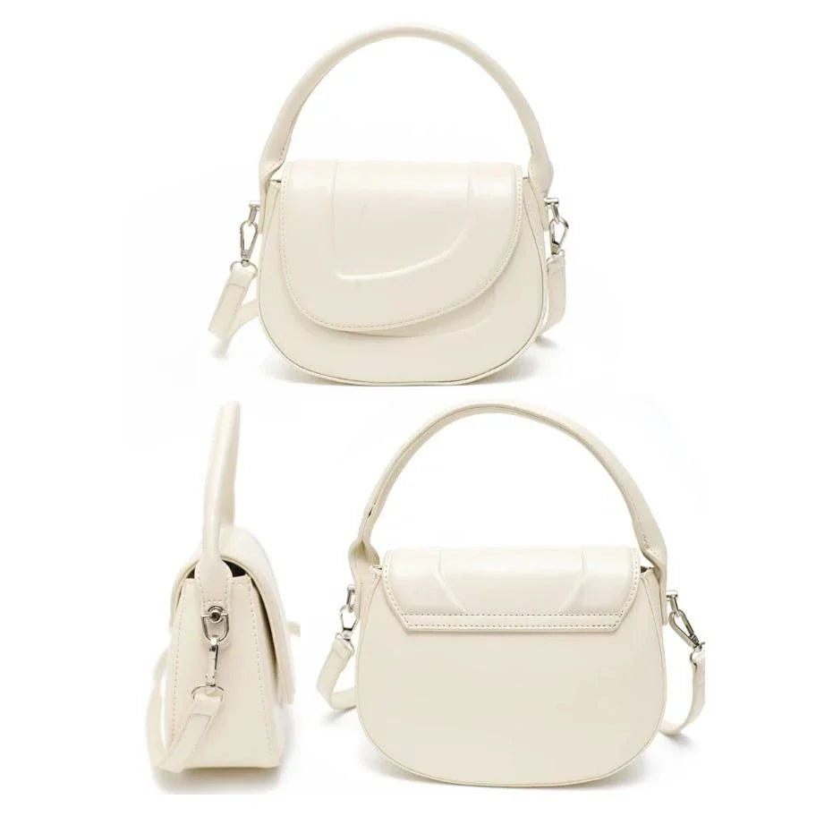 Elegant minimalist beige saddle-shaped shoulder bag with adjustable straps