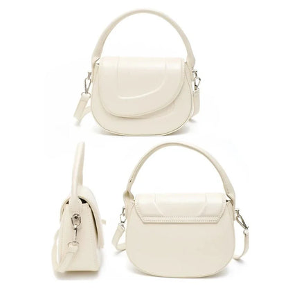 Elegant minimalist beige saddle-shaped shoulder bag with adjustable straps
